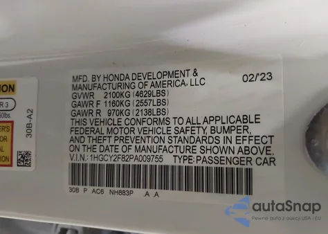 2023 Honda Accord Hybrid Touring from USA, damaged, VIN 1HGCY2F82PA009755